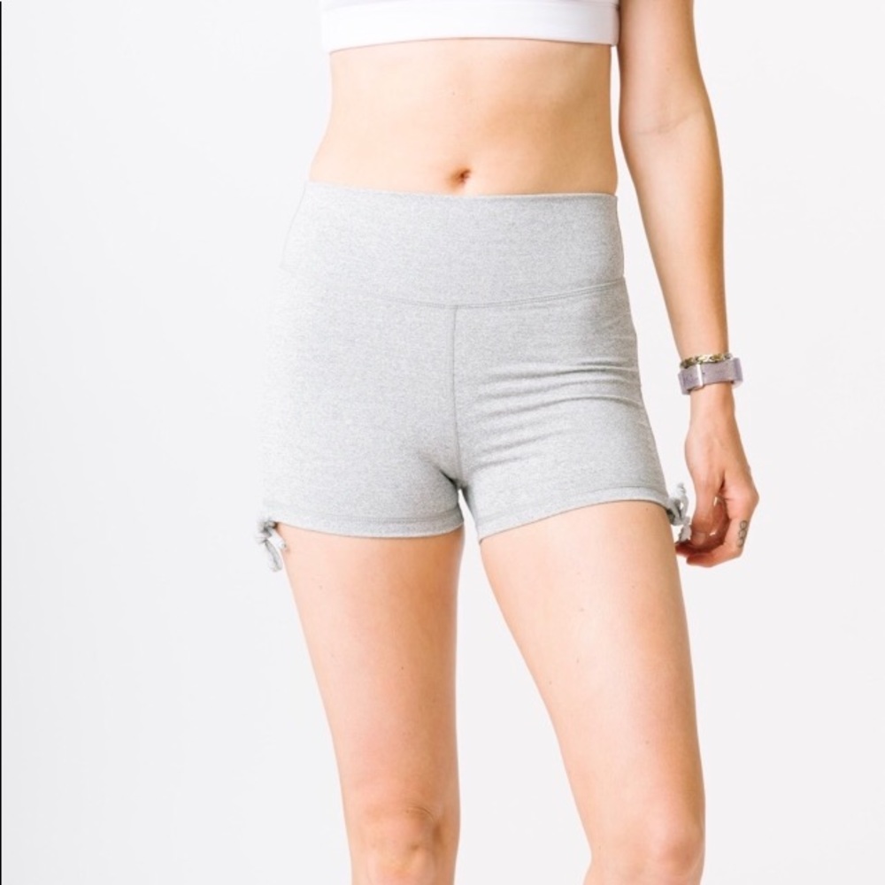 Zyia’s grey double scrunch hustle shorts